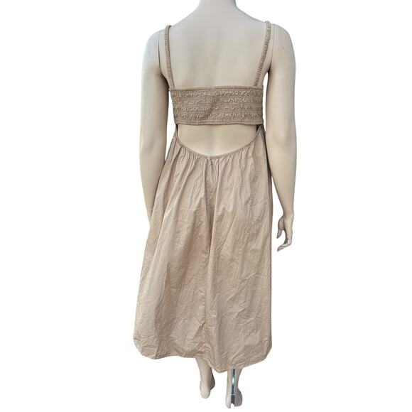 Old Navy XL Tan Smocked Cutout Back Midi Dress NWT - Picture 6 of 8